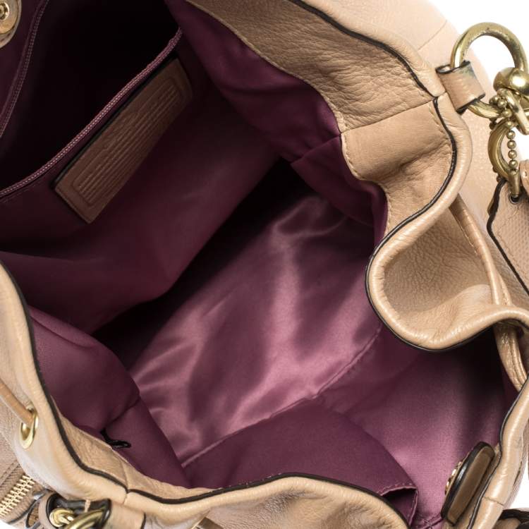 Pre Owned Coach Beige Leather Drawstring Hobo 