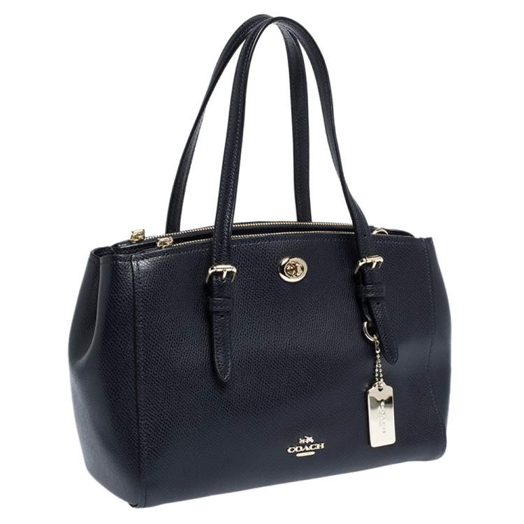 Pre Owned Coach Navy Blue Leather Turnlock Carryall Satchel