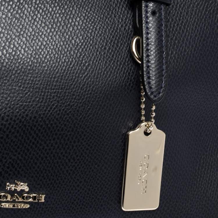 Pre Owned Coach Navy Blue Leather Turnlock Carryall Satchel