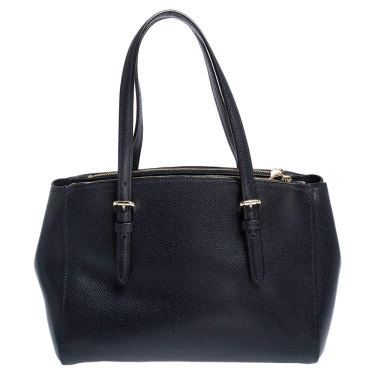 Pre Owned Coach Navy Blue Leather Turnlock Carryall Satchel