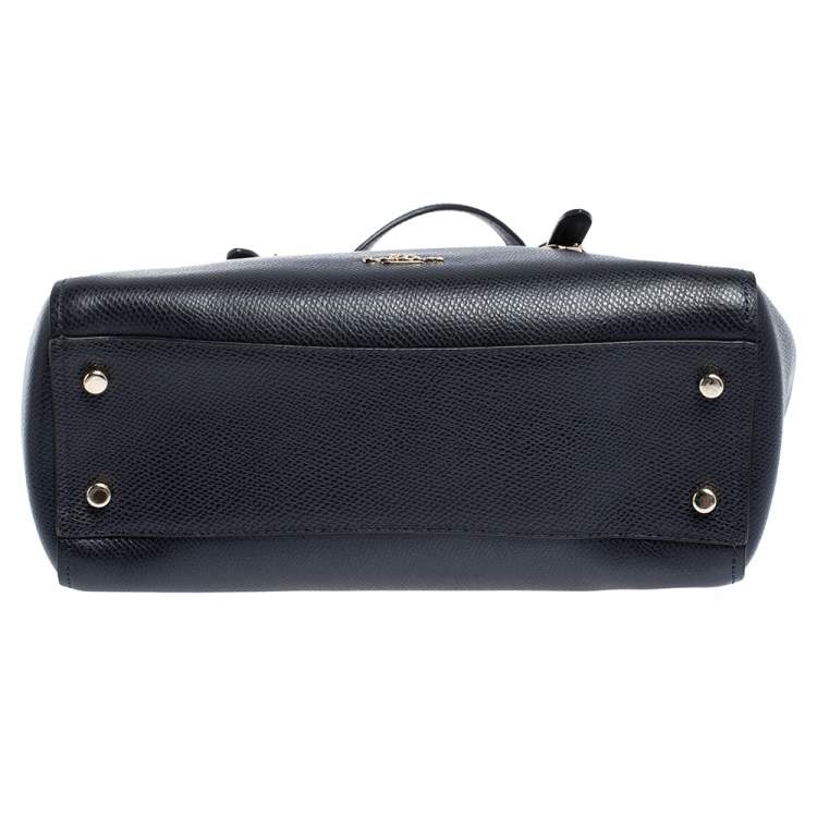 Pre Owned Coach Navy Blue Leather Turnlock Carryall Satchel