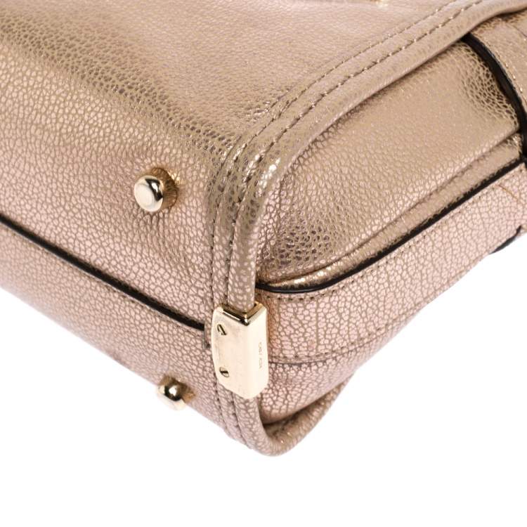 Pre Owned Coach Metallic Rose Gold Leather Swagger 27 Carryall Top Handle Bag