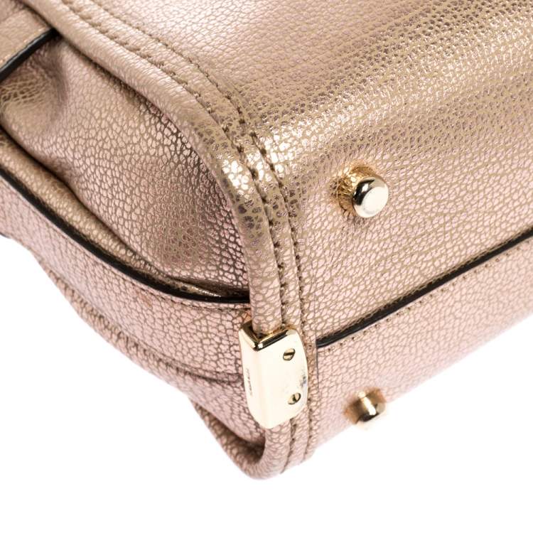 Pre Owned Coach Metallic Rose Gold Leather Swagger 27 Carryall Top Handle Bag
