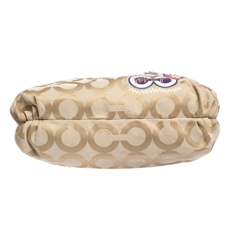 Pre Owned Coach Beige/Purple Canvas and Patent Leather Poppy Tote