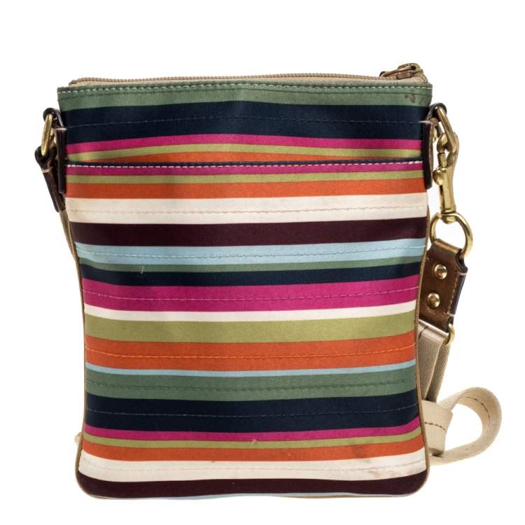Pre Owned Coach Multicolor Striped Nylon and Leather Swingpack Crossbody Bag