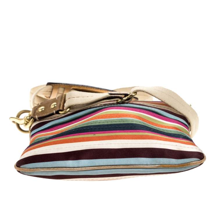 Pre Owned Coach Multicolor Striped Nylon and Leather Swingpack Crossbody Bag