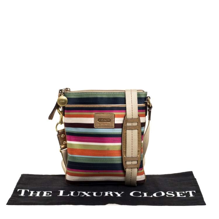 Pre Owned Coach Multicolor Striped Nylon and Leather Swingpack Crossbody Bag