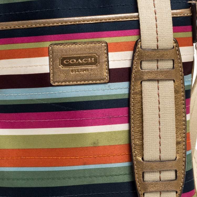 Pre Owned Coach Multicolor Striped Nylon and Leather Swingpack Crossbody Bag