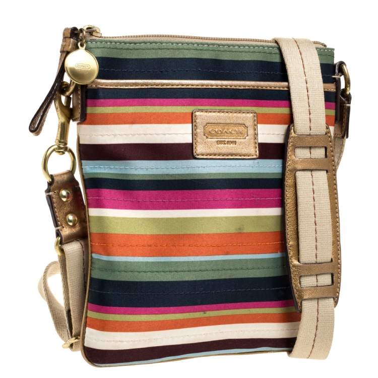 Pre Owned Coach Multicolor Striped Nylon and Leather Swingpack Crossbody Bag
