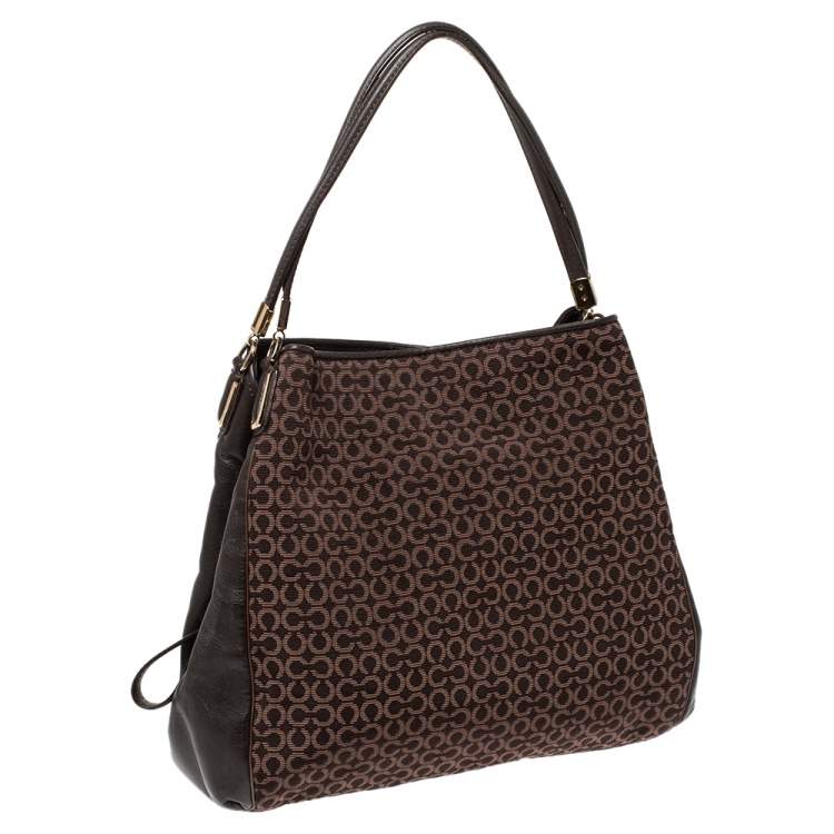 Pre Owned Coach Brown Canvas and Leather Edie Hobo