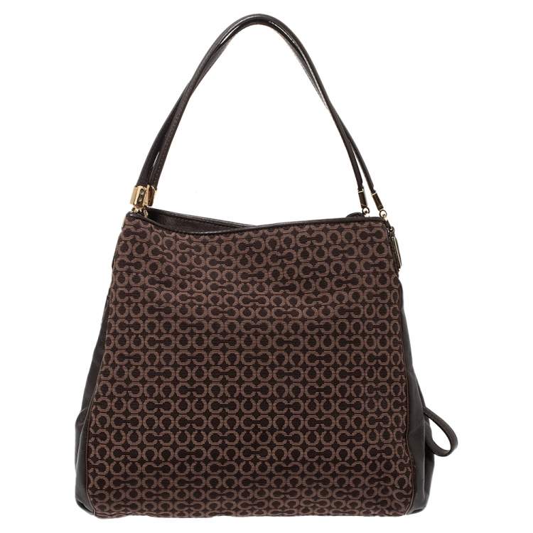 Pre Owned Coach Brown Canvas and Leather Edie Hobo