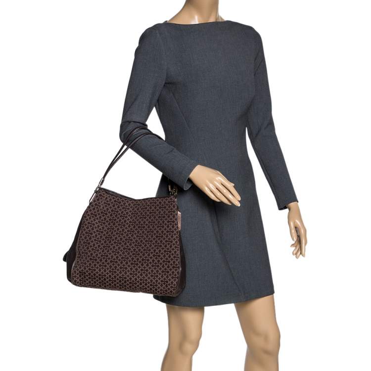 Pre Owned Coach Brown Canvas and Leather Edie Hobo