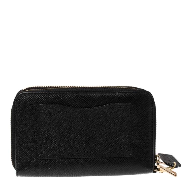 Pre Owned Coach Black Leather Double Zip Wallet