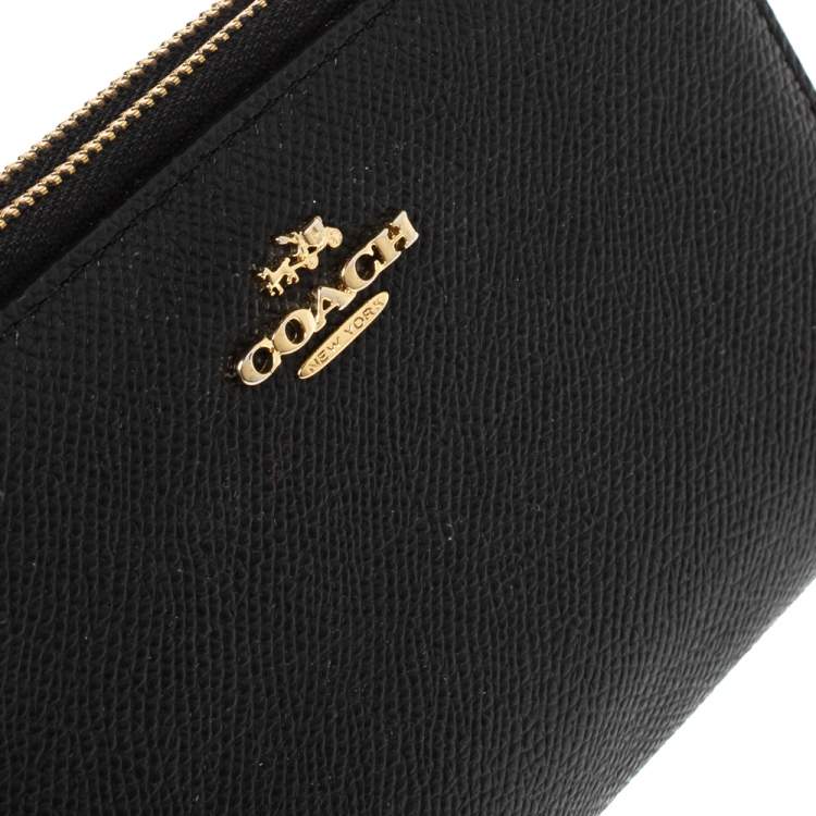 Pre Owned Coach Black Leather Double Zip Wallet