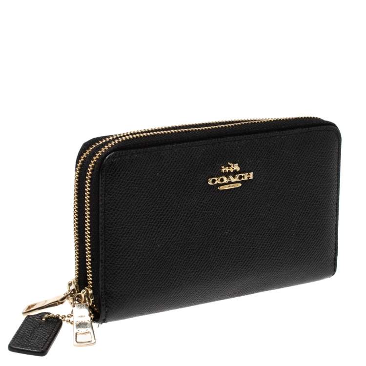 Pre Owned Coach Black Leather Double Zip Wallet