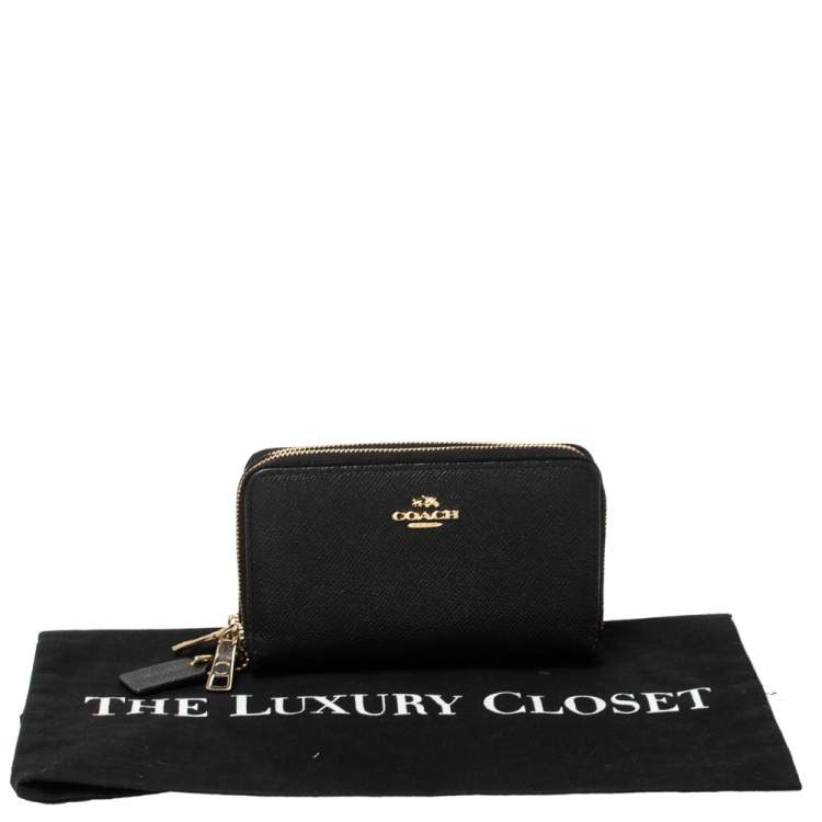Pre Owned Coach Black Leather Double Zip Wallet