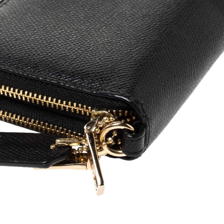 Pre Owned Coach Black Leather Double Zip Wallet