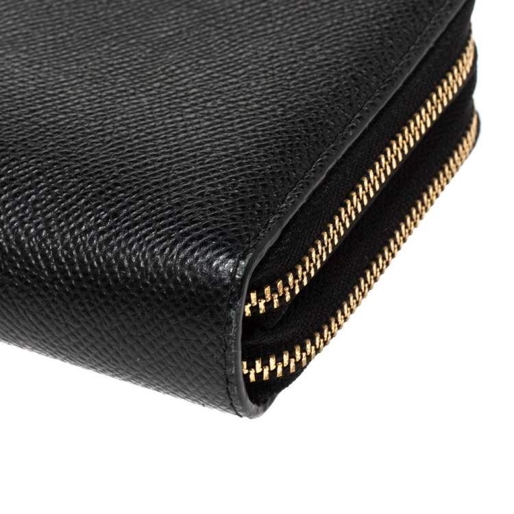 Pre Owned Coach Black Leather Double Zip Wallet
