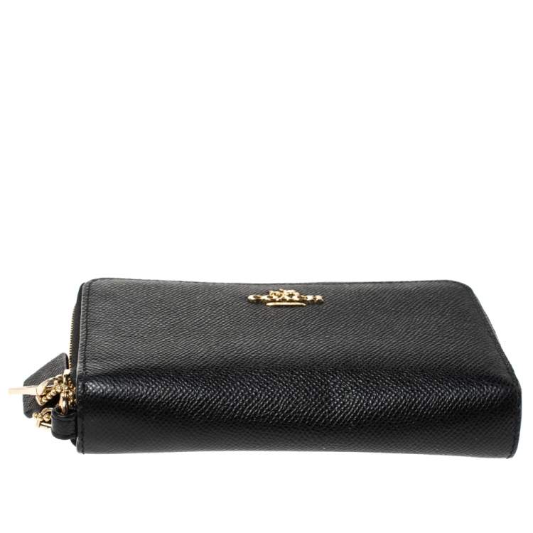 Pre Owned Coach Black Leather Double Zip Wallet