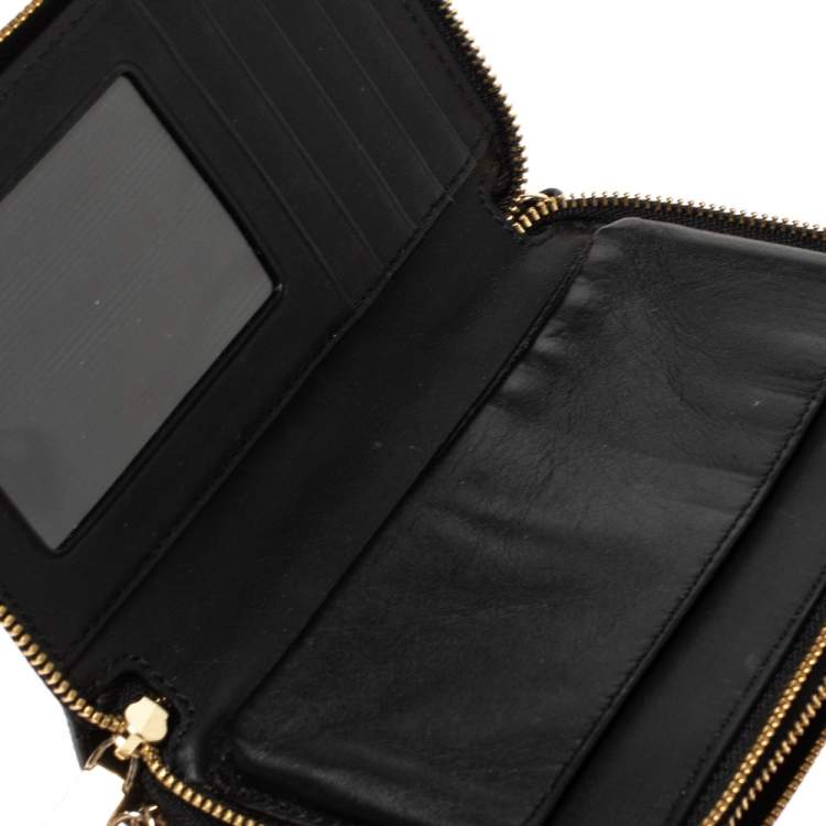Pre Owned Coach Black Leather Double Zip Wallet