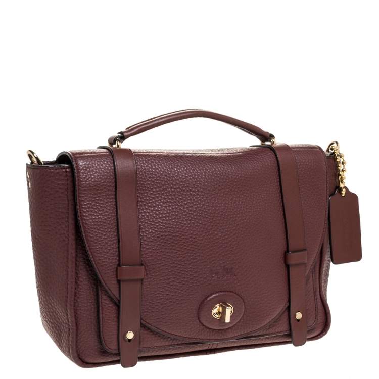 Pre Owned Coach Burgundy Leather Turnlock Satchel