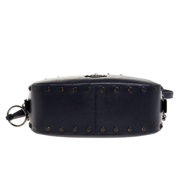 Pre Owned Coach Navy Blue Leather Studded Camera Bag