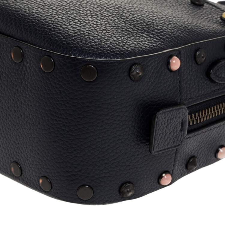 Pre Owned Coach Navy Blue Leather Studded Camera Bag