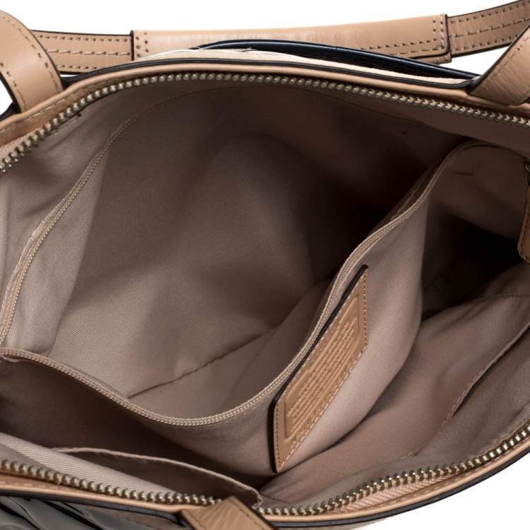 Pre Owned Coach Blue/Beige Patent Leather Peyton Tote