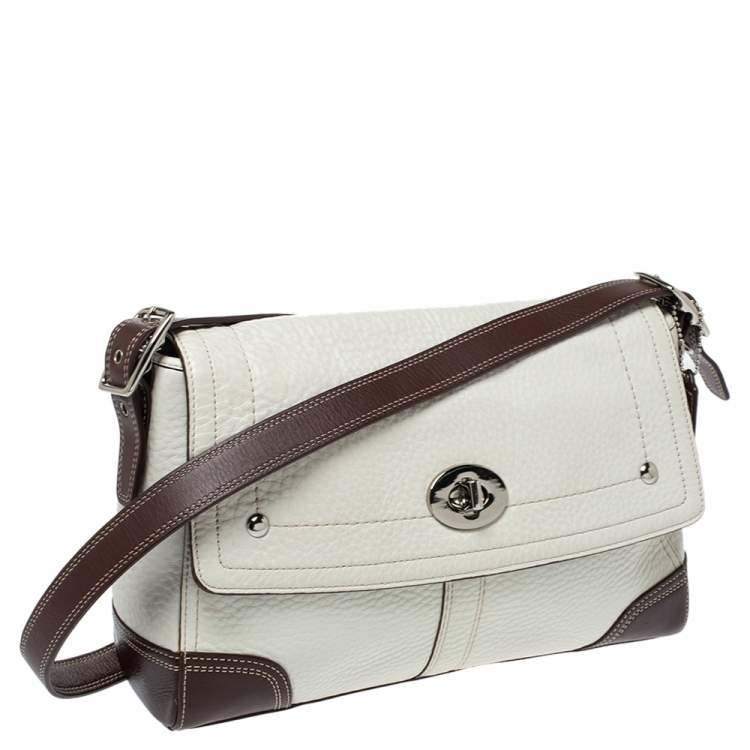 Pre Owned Coach Cream/Brown Leather Flap Crossbody Bag