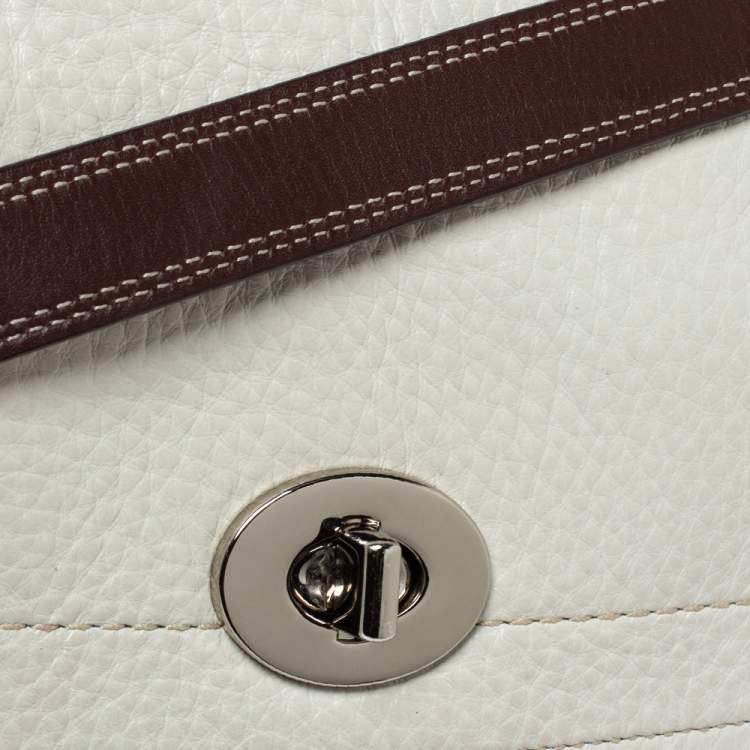 Pre Owned Coach Cream/Brown Leather Flap Crossbody Bag