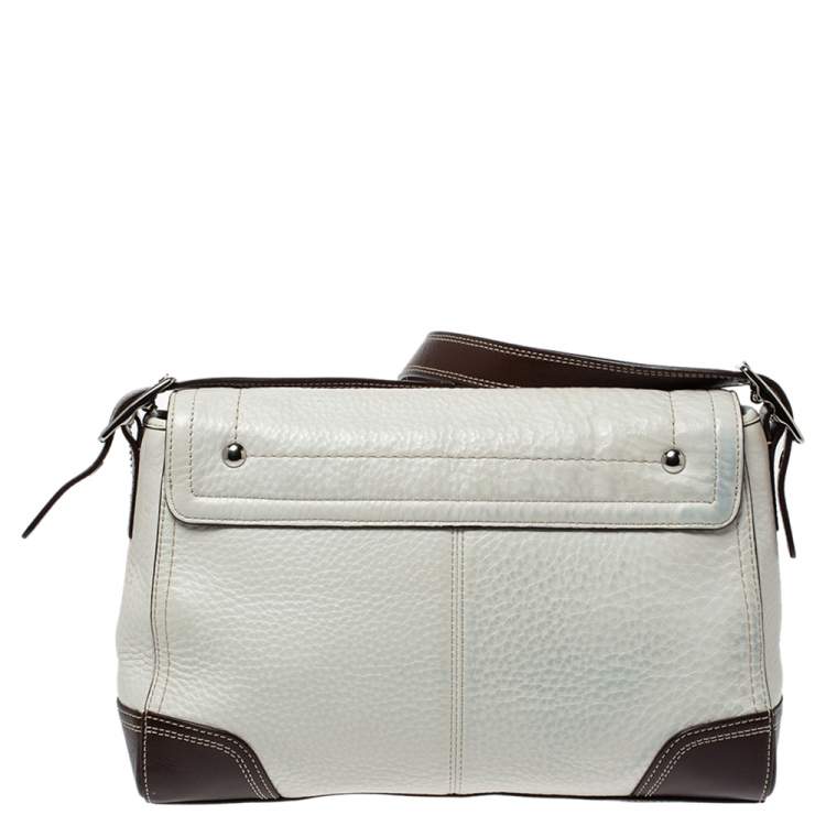 Pre Owned Coach Cream/Brown Leather Flap Crossbody Bag