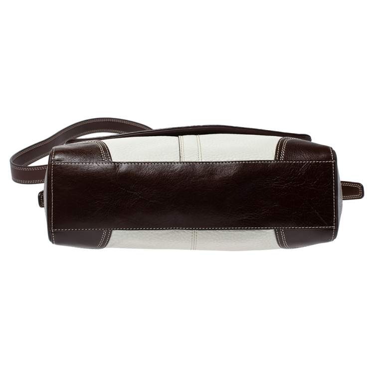 Pre Owned Coach Cream/Brown Leather Flap Crossbody Bag