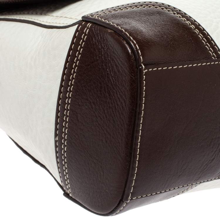 Pre Owned Coach Cream/Brown Leather Flap Crossbody Bag