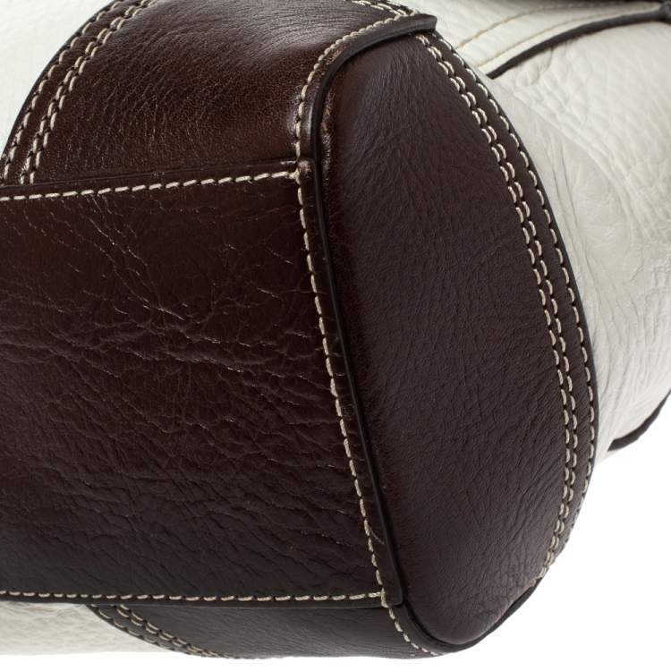 Pre Owned Coach Cream/Brown Leather Flap Crossbody Bag