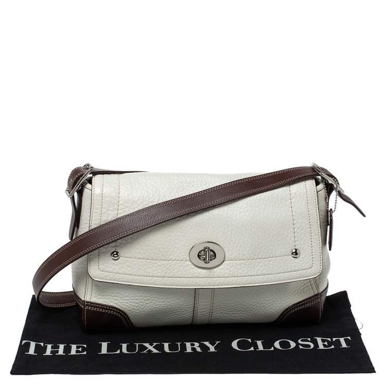 Pre Owned Coach Cream/Brown Leather Flap Crossbody Bag
