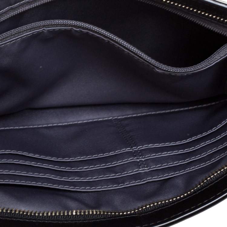 Pre Owned Coach Black/Grey Woven Leather Flap Clutch