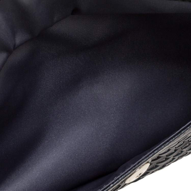 Pre Owned Coach Black/Grey Woven Leather Flap Clutch