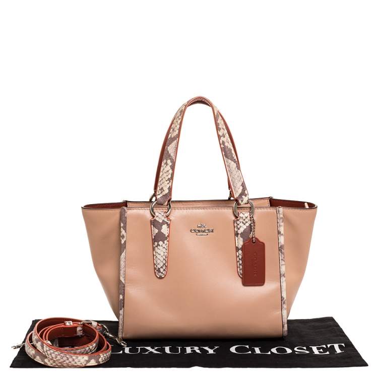 Pre Owned Coach Light Peach/Beige Leather Crosby 21 Tote
