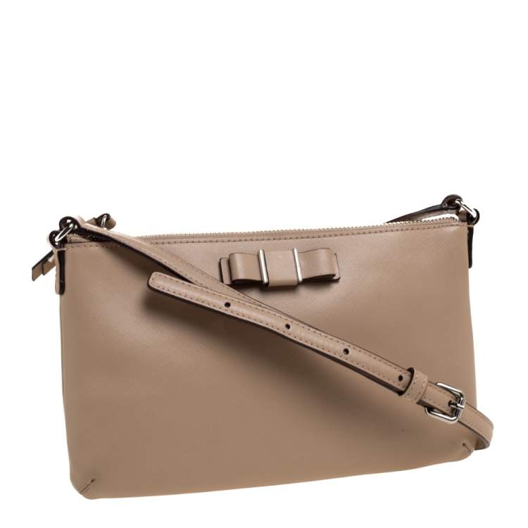 Pre Owned Coach Beige Leather Bow East West Crossbody Bag