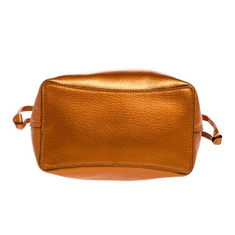 Pre Owned Coach Metallic Orange Leather Drawstring Crossbody Bag