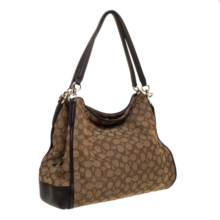 Pre Owned Coach Beige/Brown Canvas and Leather Edie Shoulder Bag