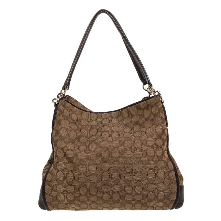 Pre Owned Coach Beige/Brown Canvas and Leather Edie Shoulder Bag