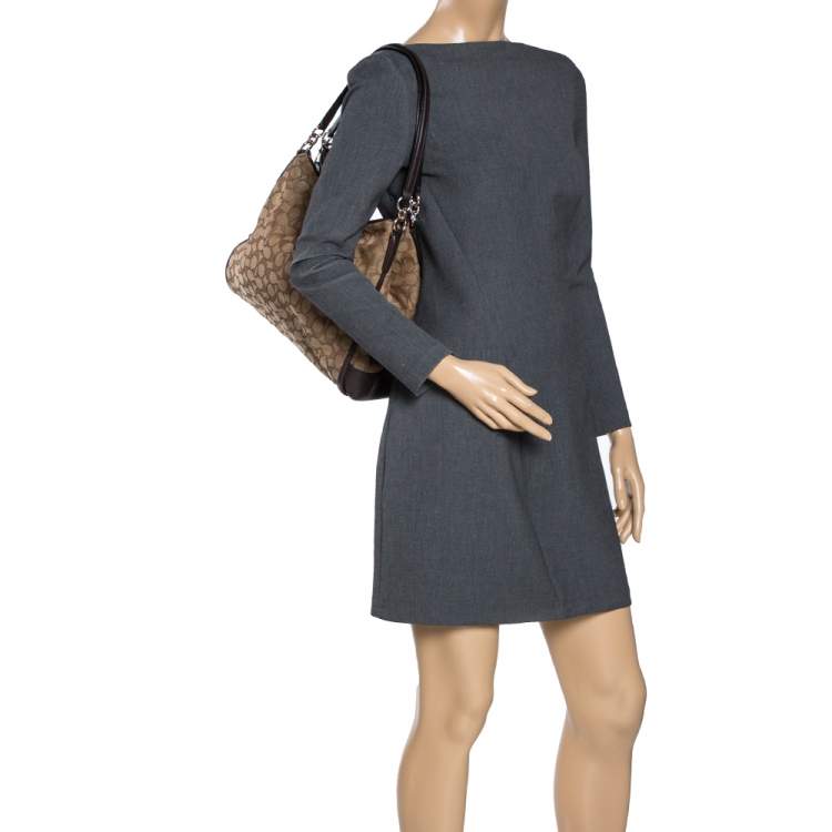 Pre Owned Coach Beige/Brown Canvas and Leather Edie Shoulder Bag