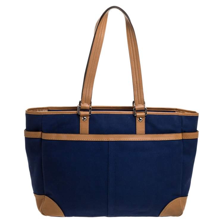 Pre Owned Coach Blue/Brown Canvas and Leather Baby Diaper Shoulder Bag  