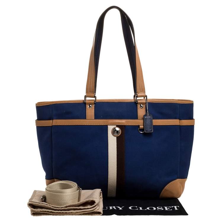 Pre Owned Coach Blue/Brown Canvas and Leather Baby Diaper Shoulder Bag  