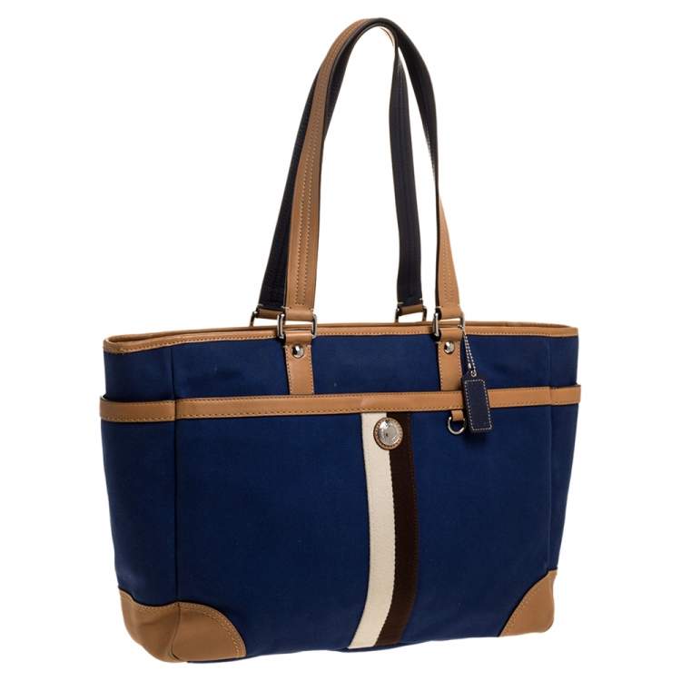Pre Owned Coach Blue/Brown Canvas and Leather Baby Diaper Shoulder Bag  