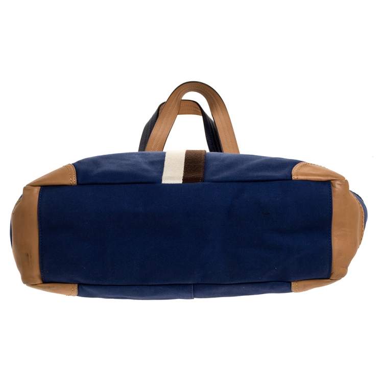 Pre Owned Coach Blue/Brown Canvas and Leather Baby Diaper Shoulder Bag  