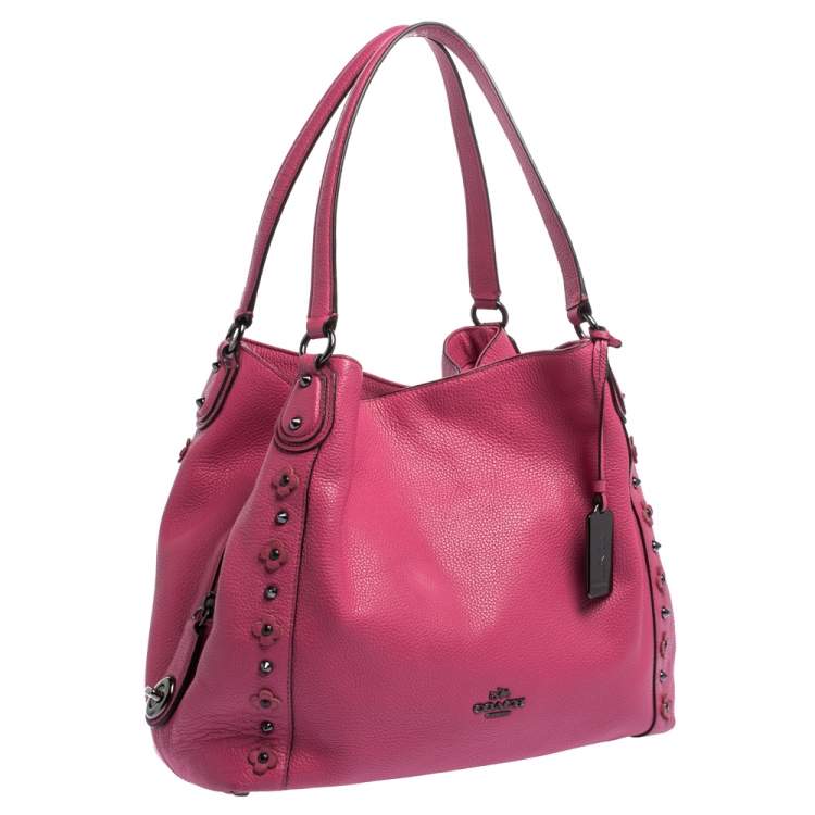 Pre Owned Coach Fuchsia Leather Edie Studded Shoulder Bag