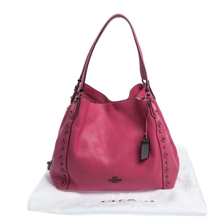 Pre Owned Coach Fuchsia Leather Edie Studded Shoulder Bag