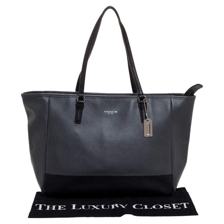 Pre Owned Coach Grey/Black Leather Shopper Tote